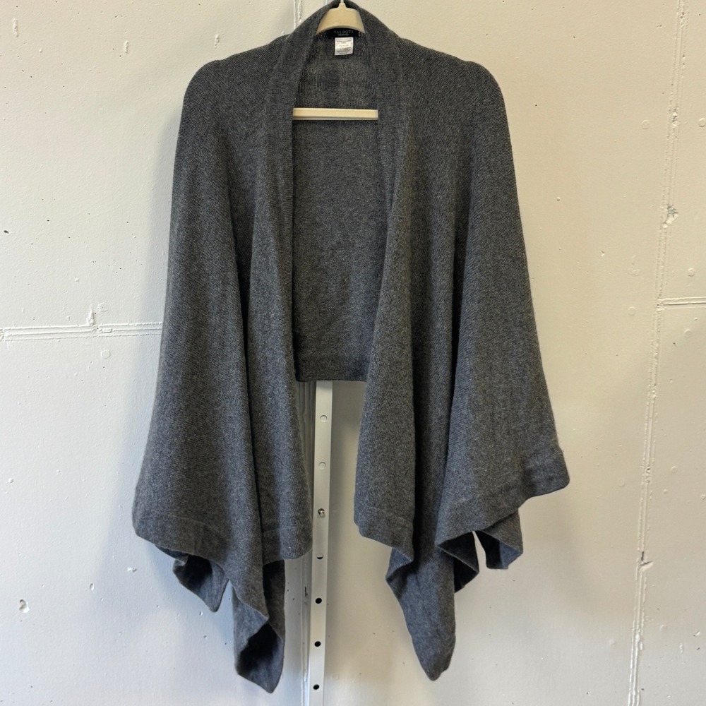Talbots Cashmere Blend Open Front Shawl Sweater Grey Womens O/S One Size